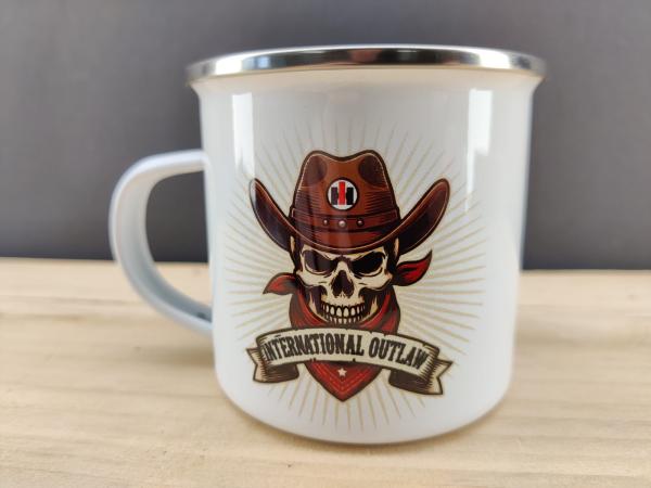 International Harvester Totenkopf Emaille Tasse Oldtimer Farm